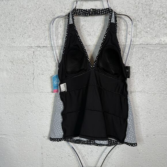 Swim Solutions Women's Printed Halter Tankini Swim Top black/white 10 $72 - Picture 6 of 8